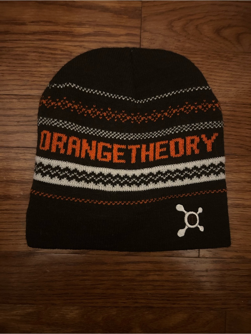 Orange Theory Women’s Black Beanie W/ Orange and White Stripe/Zig Zag Details